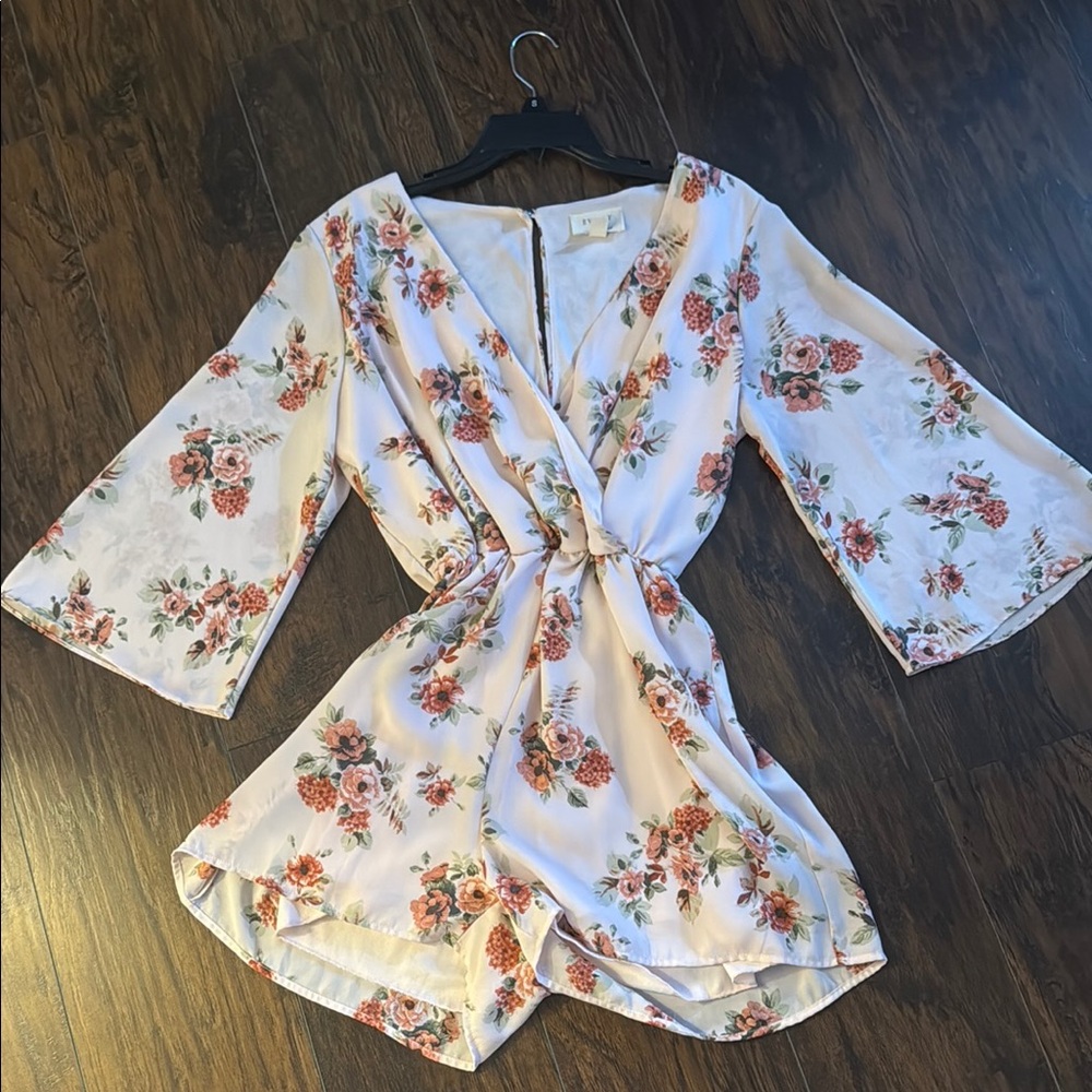 Floral Wrap Romper with Bell Sleeves from Francesca's Collection